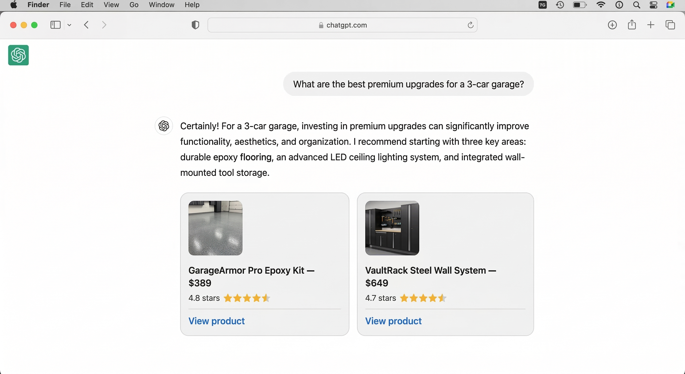 ChatGPT Shopping — premium garage accessories